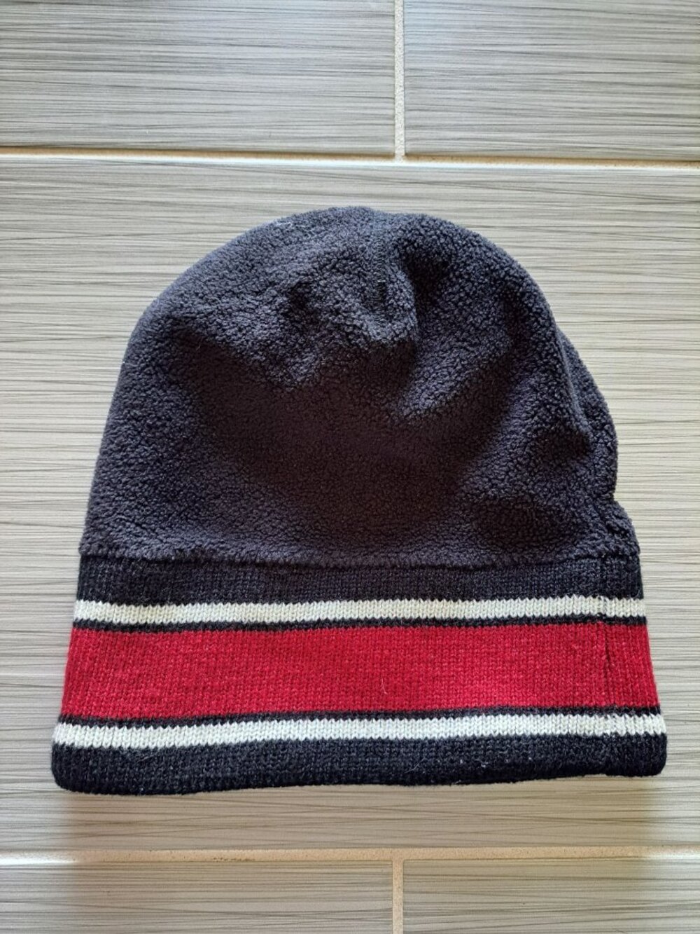Vtg Nike Fleece Knit Beanie Hat  Red Stripe And Embroidered Swoosh Logo One Size - Picture 3 of 6
